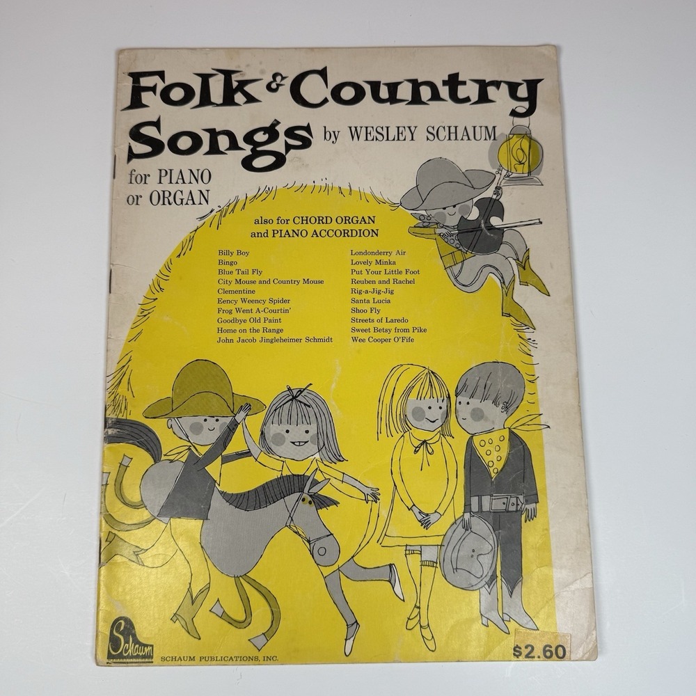 Folk & Country Songs Wesley Schaum Piano Organ Music Children Beginner 1967 Vtg